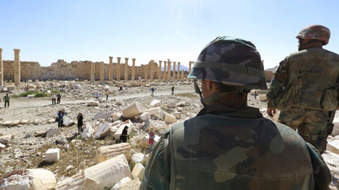 160402112242 soldiers look over damage at the historical bel temple in the ancient city of palmyra in the central city of homs 640x360 ap nocredit